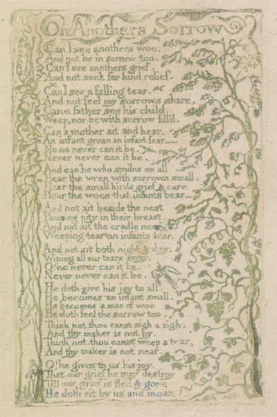 Sobre el dolor ajeno, placa 7 de Canciones de Inocencia, 1789 de William Blake
